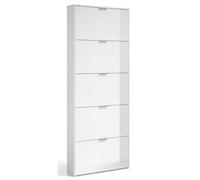 Meuble à chaussures 5 portes battantes blanc brillant - Hauteur 180 x longueur 70 x Profondeur 17 cm