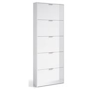 Meuble à chaussures 5 portes battantes blanc brillant - Hauteur 180 x longueur 70 x Profondeur 17 cm