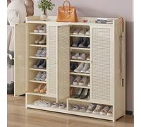 Meuble à chaussures 8 étages en bambou 120 cm avec 4 portes réglables, rangement élégant pour chaussures en rotin pour salon et couloir, solution d'économie d'espace