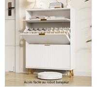 Meuble à Chaussures - 80 cm, 3 Abattants, Faible Profondeur 24cm - Rangement Grande Capacité, Blanc et Pieds Dorés