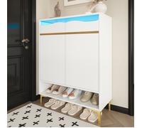 Meuble à chaussures 80x35x105 cm colonne de rangement avec tiroirs et étagères réglables éclairage LED 16 couleurs blanc