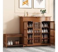 Meuble à chaussures à 5 niveaux B avec tiroir et porte à volet roulant - Étagère à chaussures sur pied élégante pour 19 ou 27 paires - Banc de rangement et étagère ouverte pour couloir, placard, salon