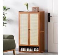 Meuble à chaussures à 8 niveaux avec portes - Économie d'espace - Design moderne en rotin - Grande capacité de rangement à chaussures pour entrée, salon, chambre à coucher (60 x 32 x 93 cm)