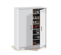 Meuble à chaussures à deux portes, meuble auxiliaire, modèle Basic Wide, fini en blanc, mesures : 75 cm (largeur) x 101 cm (hauteur) x 36 cm (profondeur)