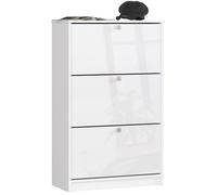 Meuble à chaussures AKORD Blanc 60 cm 3 portes 3 tiroirs façade Blanche Brillante 3 étagères 60x28,5x113 cm