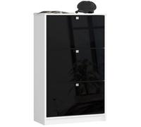 Meuble à chaussures AKORD Blanc 60 cm 3 portes 3 tiroirs façade Noir Brillant 3 étagères 60x28,5x113 cm