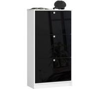 Meuble à chaussures AKORD Blanc 60 cm 3 portes 3 tiroirs façade Noir Brillant 3 étagères 60x28,5x113 cm Blanc / Noir Brillant G