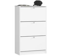 Meuble à chaussures AKORD Blanc 60 cm 3 portes façade Blanche 3 étagères 60x28,5x113 cm