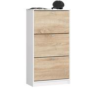 Meuble à chaussures AKORD Blanc 60 cm 3 portes façade Chêne Sonoma 3 étagères 60x28,5x113 cm