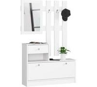 Meuble à chaussures AKORD Blanc 90 cm 1 porte 1 tiroir façade Blanche 2 étagères 90x25x170 cm Blanc G