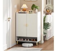 Meuble à chaussures Armoire à chaussures 2 portes MDF meuble à chaussures à 3 niveaux tiroir inférieur ouvert Blanc 75x37x105 cm