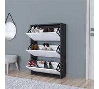 [en.casa] Meuble à Chaussures Range-Chaussures Armoire Meuble de Rangement pour 18 Paires Panneau de Particules 110 x 74 x 24 cm Anthracite Blanc