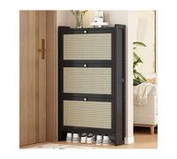 Meuble à chaussures autonome en rotin avec 2/3 tiroirs rabattables - Rangement fin en bois pour entrée, couloir, salon - Idéal pour les pompes, pantoufles et plus (dimensions : 120 x 7)