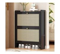 Meuble à chaussures autoportant en rotin pour le rangement de l'entrée, meuble à chaussures en bois mince, avec 2 tiroirs rabattables/3 tiroirs rabattables, 1 couche de chaussures pour l'entrée, le
