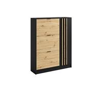 Meuble à chaussures avec 1 porte et 3 compartiments abattants - Naturel et Noir - JANAKIA