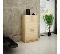 Meuble à chaussures avec 1 tiroir et 2 abattants, étagère à chaussures avec 3 compartiments, bords arrondis doux, largeur 50 cm, dessus stratifié, rangement chaussures peu encombrant - sonoma