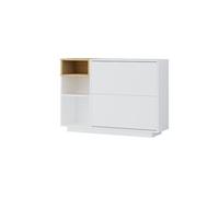 Meuble à chaussures avec 2 compartiments abattants et 3 niches - Blanc et naturel - VYLARA