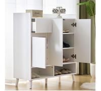 Meuble à Chaussures avec Banc Commode buffet avec étagères réglables et pieds en bois Blanc H99xL90xP35 cm