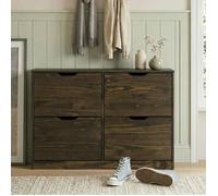 Meuble à chaussures BASIL armoire avec 2 x 2 abattants rangement pour 24 paires, en pin massif lasuré gris