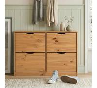 IDIMEX Meuble à Chaussures Basil Armoire avec 2 x 2 abattants Rangement pour 24 Paires, en pin Massif lasuré Couleur Miel Style Maison de Campagne