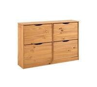 Meuble à chaussures BASIL armoire avec 2 x 2 abattants rangement pour 24 paires, en pin massif lasuré couleur miel