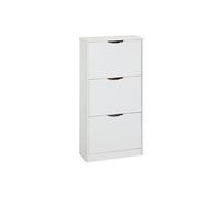 Meuble à chaussures BASIL armoire avec 3 abattants rangement pour 18 paires, en pin massif lasuré blanc style maison de campagne