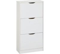 IDIMEX Meuble à Chaussures Basil Armoire avec 3 abattants Rangement pour 18 Paires, en pin Massif lasuré Blanc Style Maison de Campagne