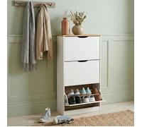 Meuble à chaussures BASIL armoire avec 3 abattants rangement pour 18 paires, pin massif lasuré blanc et brun, style campagne
