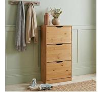 IDIMEX Meuble à Chaussures Basil Armoire avec 3 abattants Rangement pour 18 Paires, en pin Massif lasuré Brun, Style Maison de Campagne