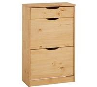 Meuble à chaussures BASIL, avec 2 abattants et 1 tiroir, en pin massif lasuré brun Finition cirée/coloris antique G