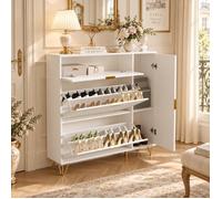 Meuble à chaussures blanc 110 cm Commode avec 2 abattants 1 porte latérale étagères réglables rangement pour entrée Blanc