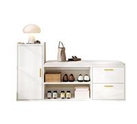 Meuble à chaussures blanc 128x30x68cm avec banc, 2 tiroirs et placard - Rangement entrée/salon/bureau