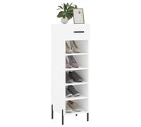 Meuble à chaussures blanc 30 x 35 x 105 cm en bois multicouche | 1 tiroir, 5 étagères ouvertes, pieds en fer, poignée en alliage de zinc, fixation murale incluse