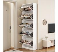 Meuble à chaussures blanc 5 tiroirs pliants 2 niveaux miroir pour entrée - Rangement indépendant pliable