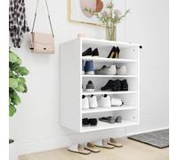 Meuble à chaussures Blanc 60x35x70 cm bois contreplaqué 5 étagères Montage mural ou au sol