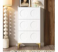 Meuble à chaussures blanc design 3 niveaux - Grand rangement et pieds métal stables - Gain de place pour entrée moderne