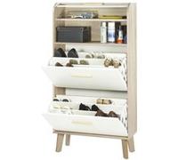 Meuble à Chaussures Chêne 2 Abattants Blancs 1 Rideau 75,2 x 143,1 x 30,6 cm - Rideau Blanc - L 75.2 x l 30.6 x H 143.1 cm Blanc G