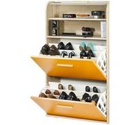 Meuble à Chaussures Chêne Abattants Oranges - Rideau Blanc - L 75.2 x l 30.6 x H 143.1 cm orange G