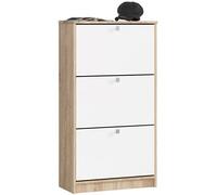 Meuble à chaussures Chêne Sonoma 60 cm 3 portes façade Blanche 3 étagères 60x28,5x113 cm