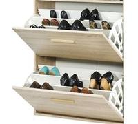 Meuble à Chaussures Chêne Vintage - Rideau Blanc - L 75.2 x l 30.6 x H 143.1 cm marron G