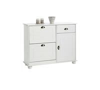 Meuble à chaussures COLMAR armoire rangement avec 2 abattants 1 tiroir et 1 porte avec 1 étagère, en pin massif lasuré blanc