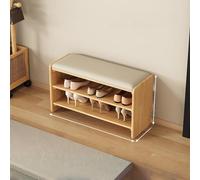 Meuble à chaussures d'entrée en bois d'hévéa - Banc ottomane avec étagère double couche Sto - Design d'angle rond - 60 cm