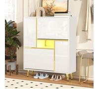 Meuble à chaussures design blanc brillant - Façade laquée et éclairage LED 16 couleurs - Moderne et fonctionnel pour entrée