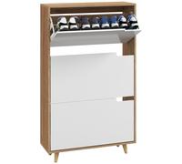 HOMCOM Meuble à Chaussures 3 abattants, Armoire à Chaussures, avec étagère réglable, 72L x 24l x 119H cm, Naturel et Blanc