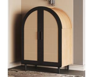 Meuble À Chaussures Élégant buffet/meuble à chaussures extérieur arrondi 70x40x100cm - 3 étagères - Portes ajourées rotin