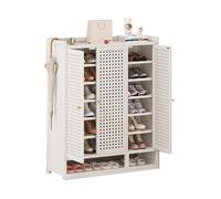 Meuble à chaussures en bambou avec 8 étagères réglables de 90 cm - 3 portes - Meuble à chaussures en bois pour salon et couloir - Solution de rangement élégante pour chaussures et accessoires