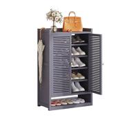 Meuble à chaussures en bambou avec porte à volet ouvert pour la ventilation, solution de rangement peu encombrante pour couloir, entrée et salon
