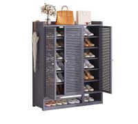Meuble à chaussures en bambou avec porte à volet ouvert pour la ventilation, solution de rangement peu encombrante pour couloir, entrée et salon