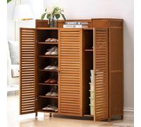 Meuble à chaussures en bambou avec portes et tiroir, étagère à chaussures rustique, organiseur de rangement pour entrée et chambre à coucher, design élégant 98 x 32 x 115 cm