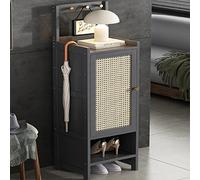 Meuble à chaussures en bambou avec rangement caché et crochets, design ventilé pour entrée et couloir, 1 à 4 portes